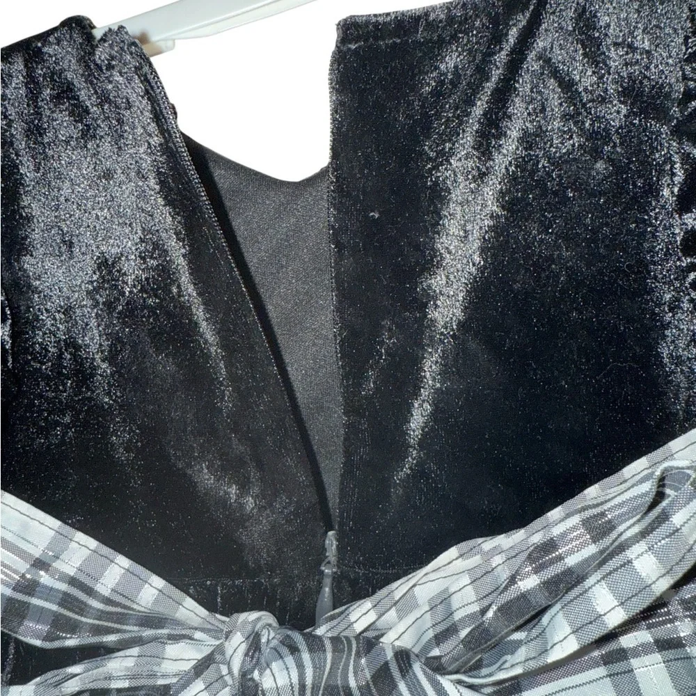 Bonnie Baby Black Velvet Holiday Dress – Size 18M Plaid Sash & Rose